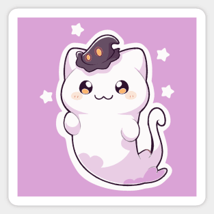 Cat ghost with hat familiar Sticker